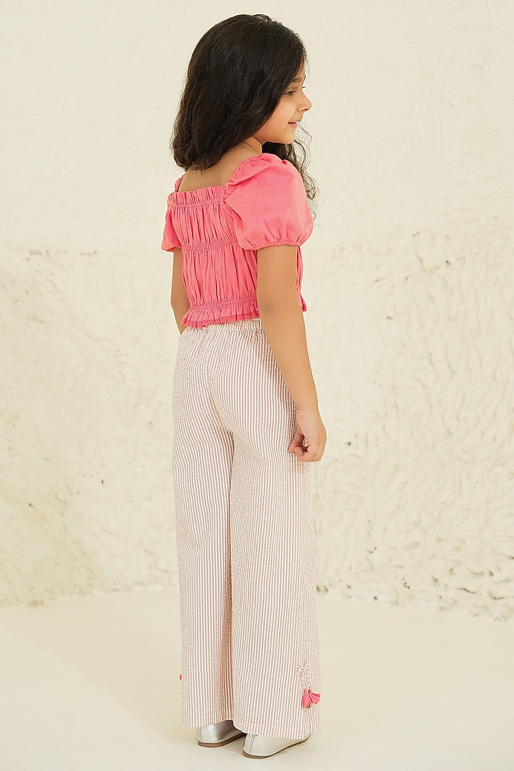 Peach Soft Cotton Striped Pant Set For Girls by Tribe Kids at Pernia's Pop Up Shop