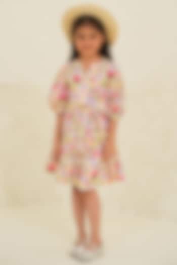 Ecru Cotton Floral Printed Boho Dress For Girls by Tribe Kids