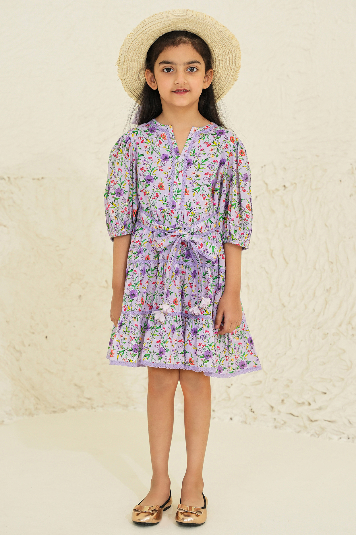 Purple Cotton Floral Printed Boho Dress For Girls by Tribe Kids at Pernia s Pop Up Shop 2024