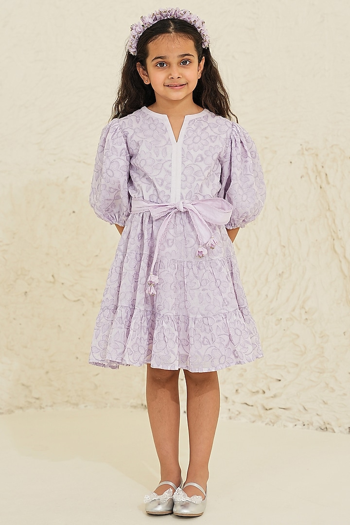 Lilac Cotton Embroidered Boho Dress For Girls by Tribe Kids