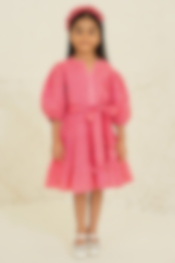 Pink Cotton Embroidered Boho Dress For Girls by Tribe Kids at Pernia's Pop Up Shop