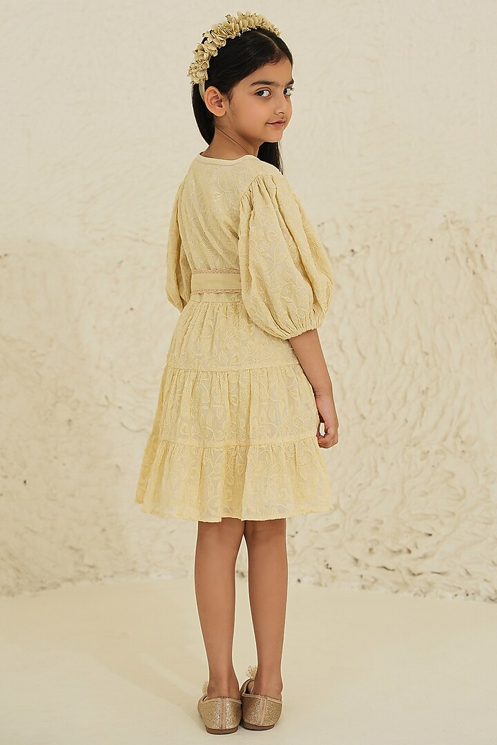 Ecru Cotton Embroidered Boho Dress For Girls by Tribe Kids at Pernia's Pop Up Shop