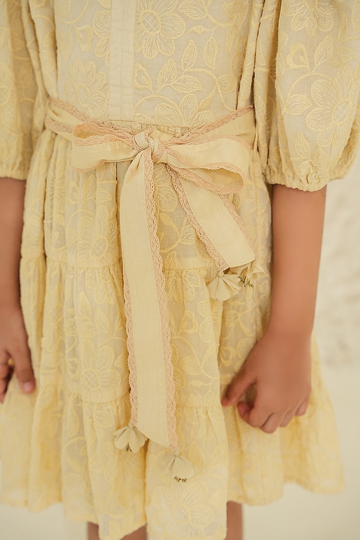 Ecru Cotton Embroidered Boho Dress For Girls by Tribe Kids at Pernia's Pop Up Shop
