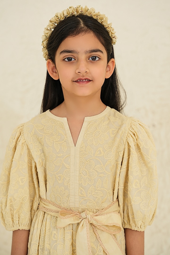 Ecru Cotton Embroidered Boho Dress For Girls by Tribe Kids at Pernia's Pop Up Shop