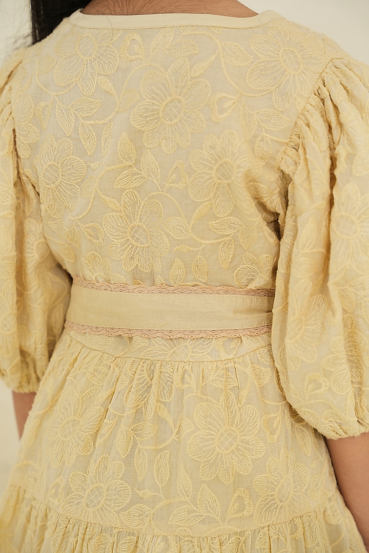 Ecru Cotton Embroidered Boho Dress For Girls by Tribe Kids at Pernia's Pop Up Shop