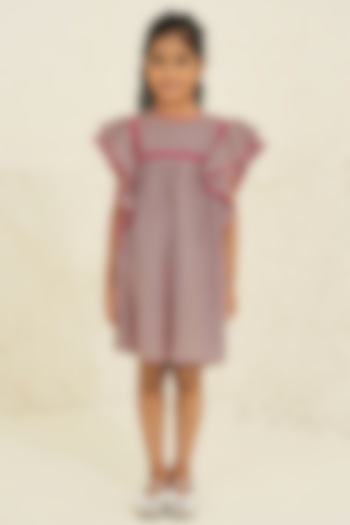 Mauve Cotton Checkered Boho Dress For Girls by Tribe Kids at Pernia's Pop Up Shop