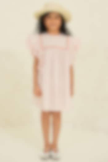 Peach Cotton Striped Boho Dress For Girls by Tribe Kids
