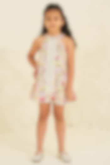 Ecru Cotton Floral Printed Dress For Girls by Tribe Kids