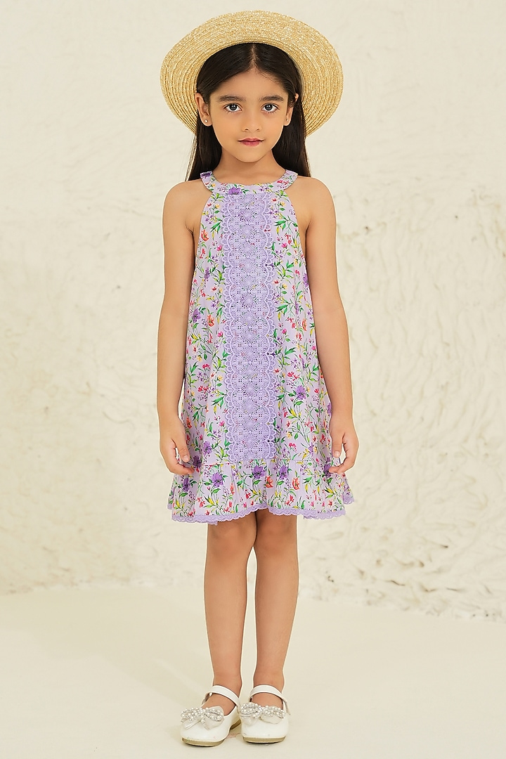 Purple Cotton Floral Printed Dress For Girls by Tribe Kids at Pernia's Pop Up Shop