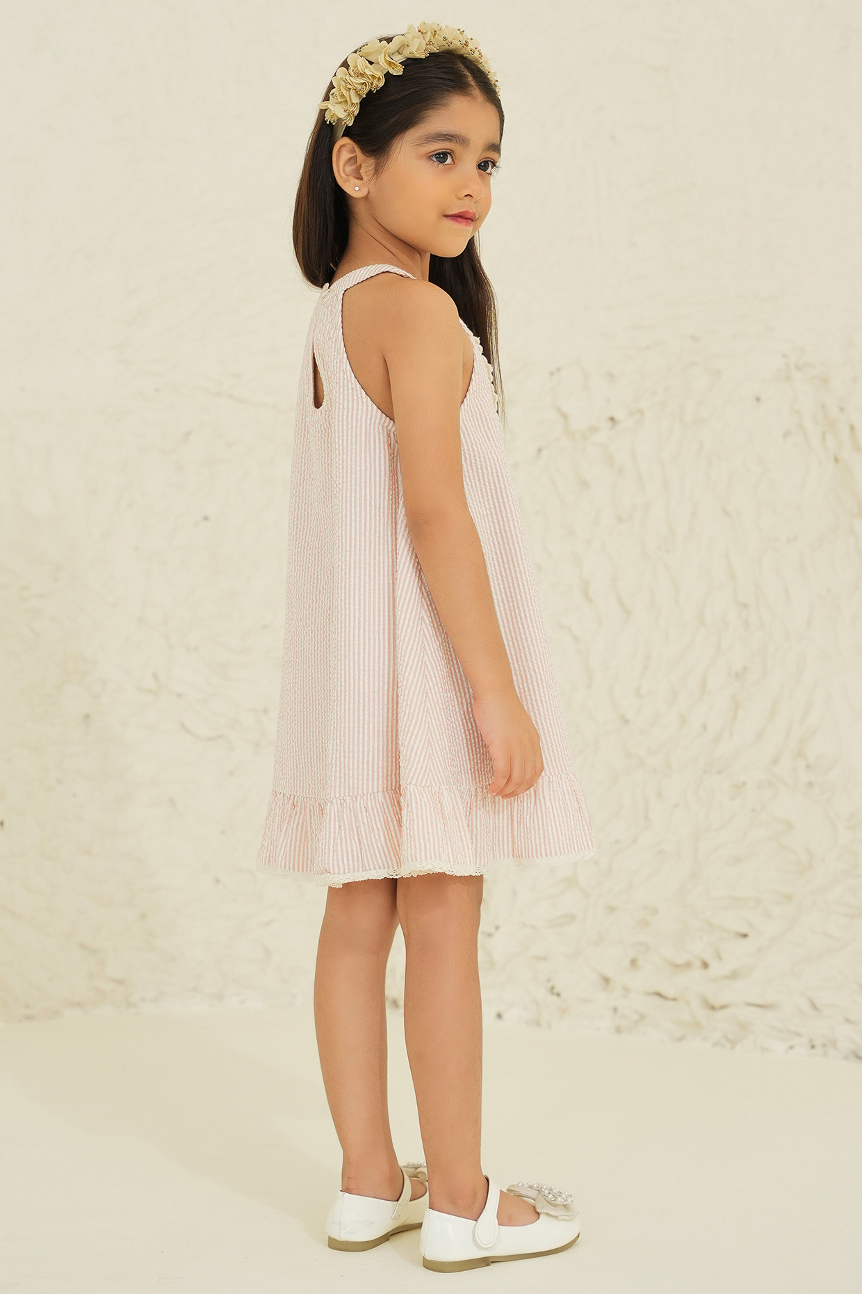 Back pocket side striped halter dress hot sale