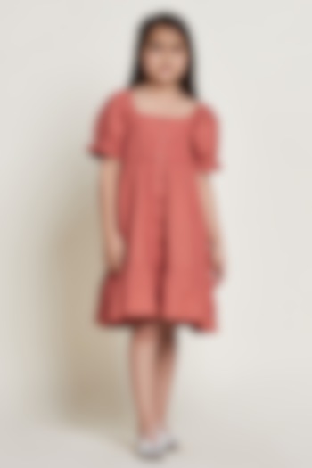 Brick Colored Pure Cotton Dress For Girls by Tribe Kids at Pernia's Pop Up Shop