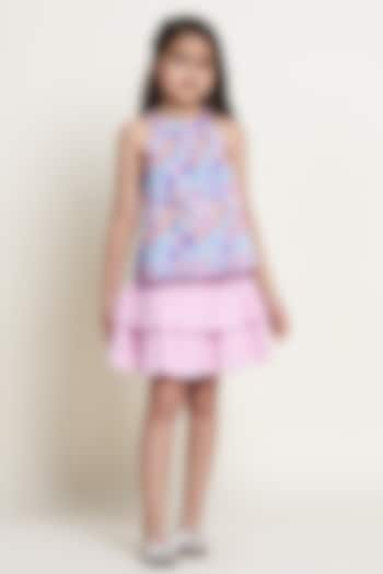 Blue Cambric Floral Printed Top For Girls by Tribe Kids at Pernia's Pop Up Shop