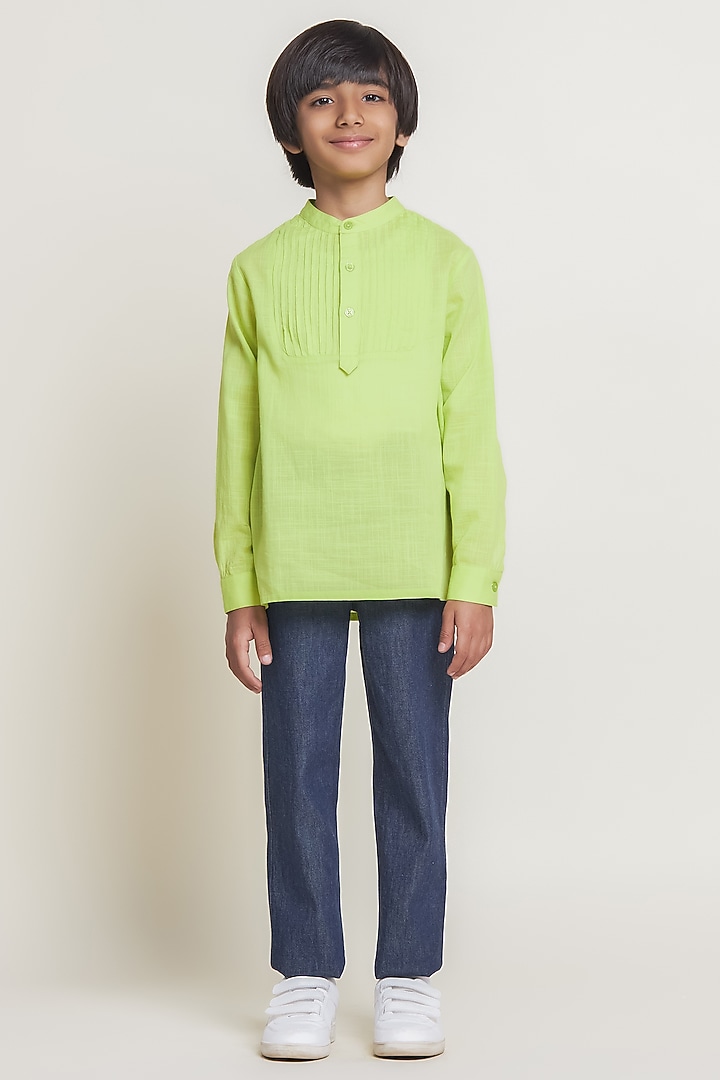 Green Pure Cotton Floral Printed Shirt For Boys by Tribe Kids at Pernia's Pop Up Shop