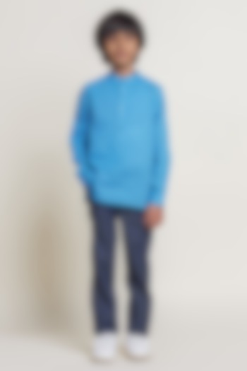 Blue Pure Cotton Floral Printed Shirt For Boys by Tribe Kids at Pernia's Pop Up Shop