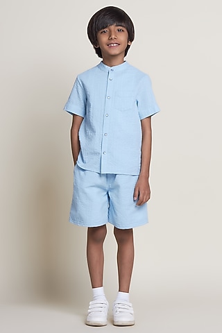Light Blue Pure Cotton Shorts For Boys by Tribe Kids