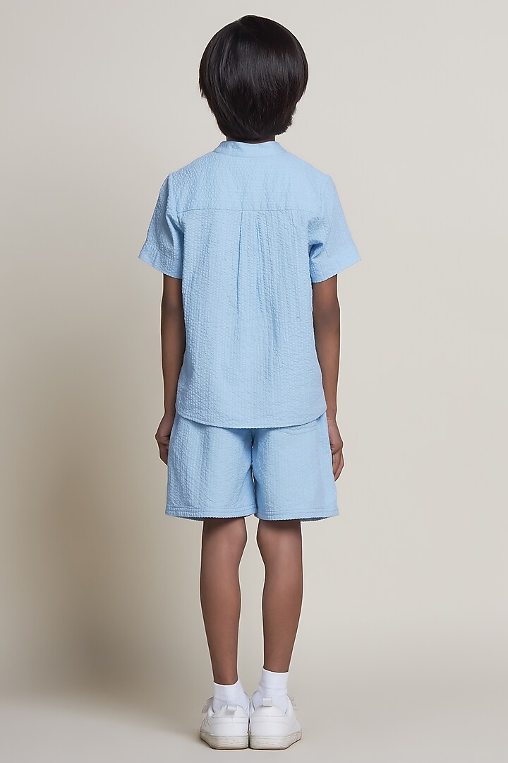 Light Blue Pure Cotton Shorts For Boys by Tribe Kids at Pernia's Pop Up Shop