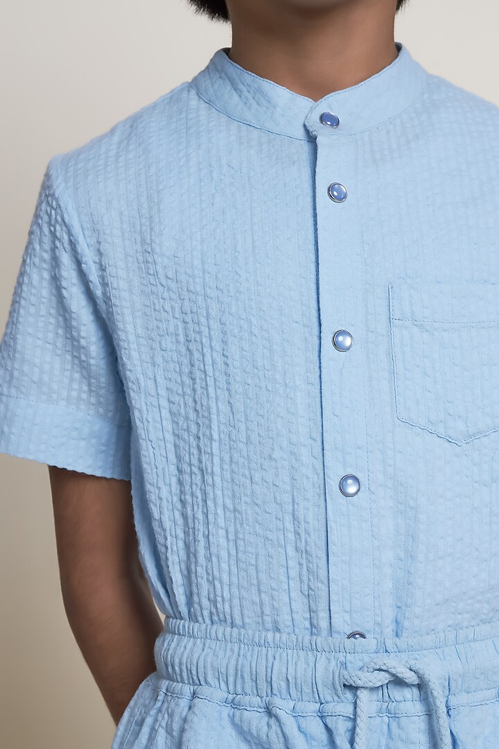 Light Blue Pure Cotton Shorts For Boys by Tribe Kids at Pernia's Pop Up Shop