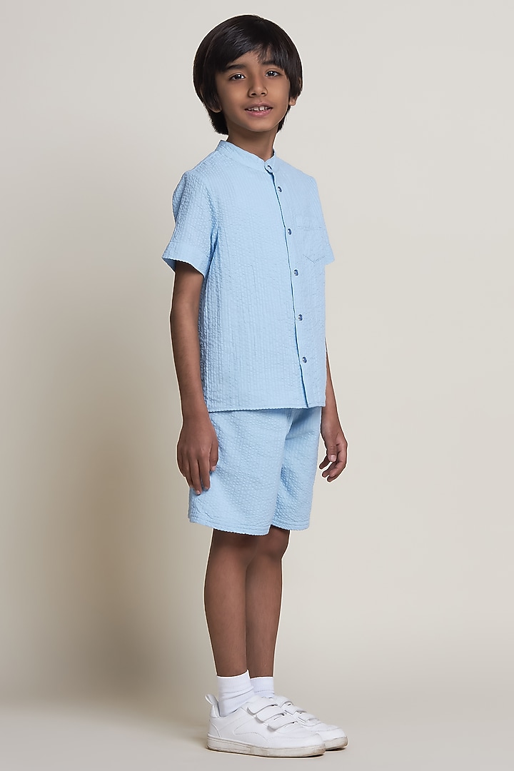 Light Blue Pure Cotton Shorts For Boys by Tribe Kids at Pernia's Pop Up Shop