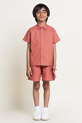 Brick Colored Pure Cotton Shorts For Boys by Tribe Kids