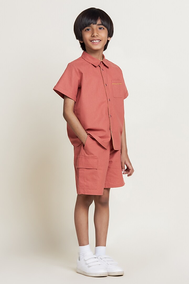 Brick Colored Pure Cotton Shorts For Boys by Tribe Kids at Pernia's Pop Up Shop