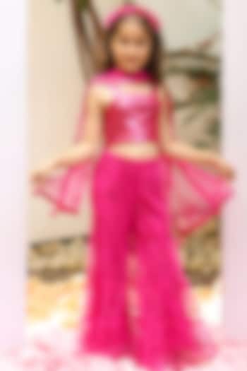 Fuchsia Sparkle Tulle Sharara Set For Girls by Tribe Kids