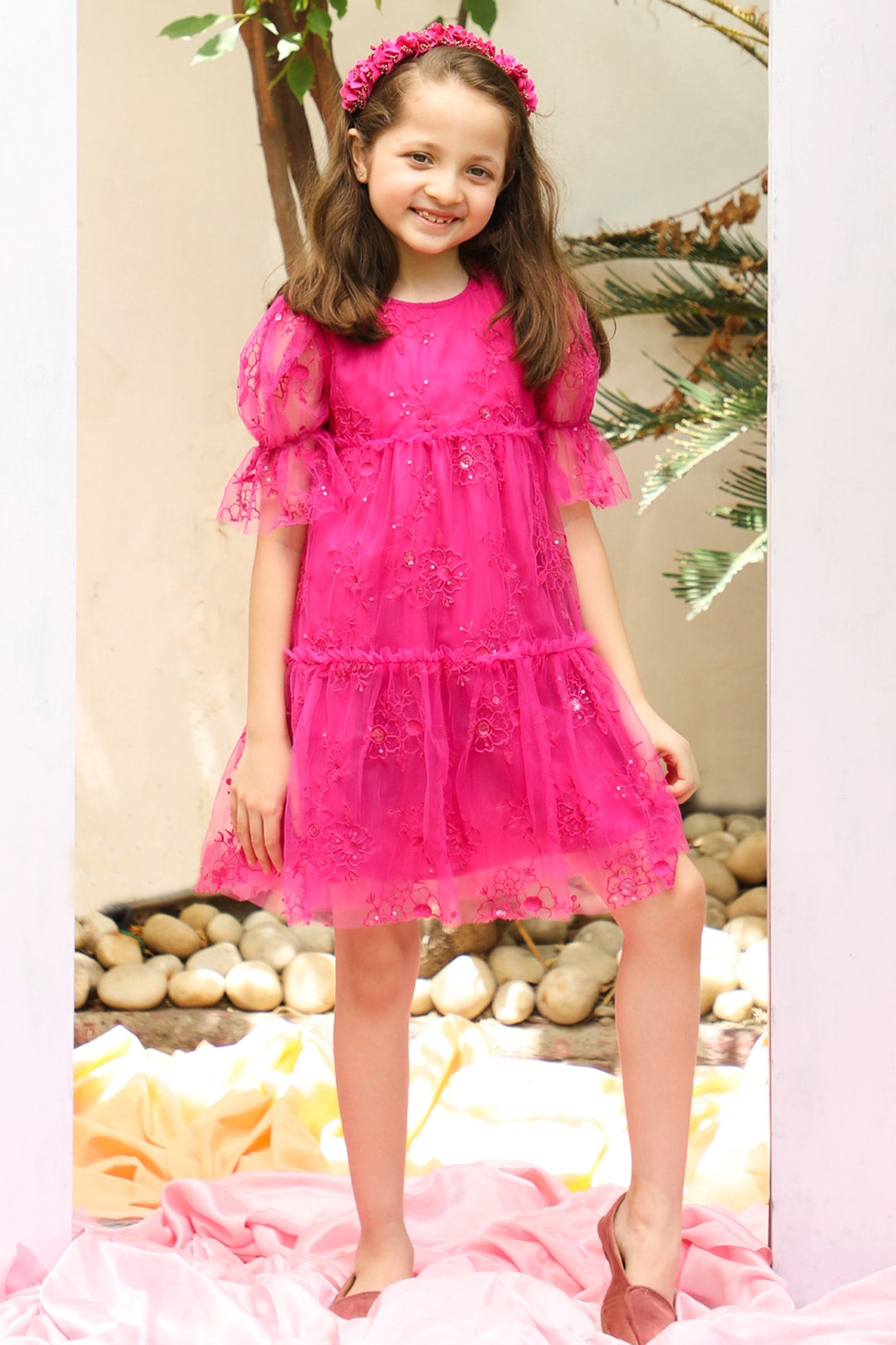 Fuchsia embroidered dress best sale