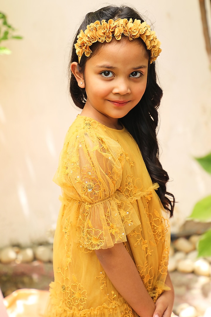 Yellow Embroidered Dress For Girls by Tribe Kids at Pernia's Pop Up Shop
