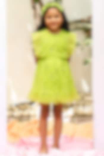 Green Tulle Embroidered Dress For Girls by Tribe Kids