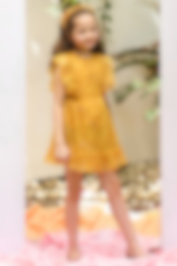 Yellow Tulle Embroidered Dress For Girls by Tribe Kids at Pernia's Pop Up Shop
