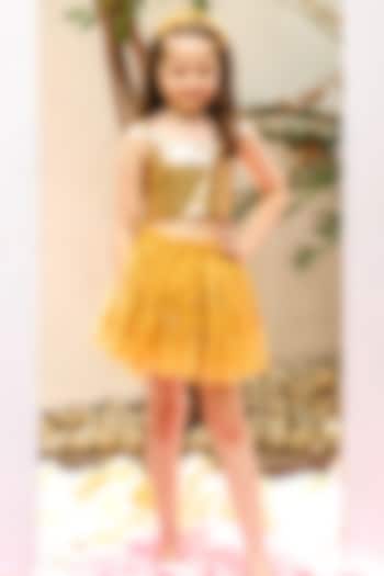 Yellow Embroidered Skirt Set For Girls by Tribe Kids