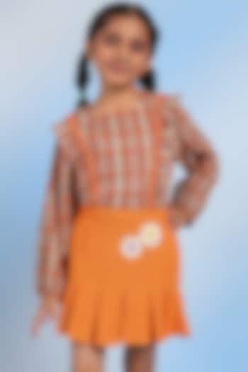 Orange Cotton Blend Gathered Skirt For Girls by Tribe Kids at Pernia's Pop Up Shop