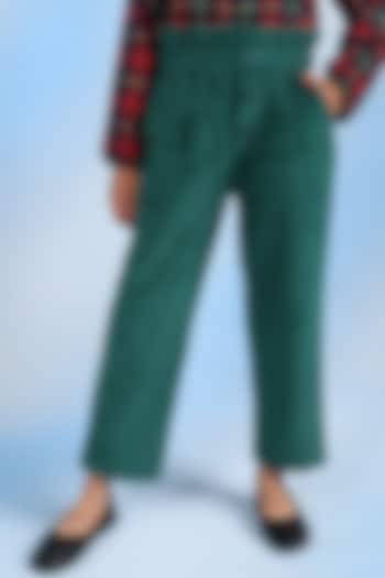 Green Cotton Blend Gathered Pant For Girls by Tribe Kids at Pernia's Pop Up Shop