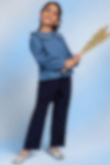 Blue Cotton Blend Gathered Pant For Girls by Tribe Kids at Pernia's Pop Up Shop