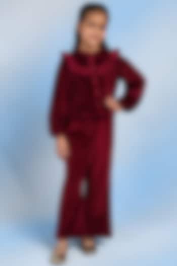 Burgundy Cotton Blend Gathered Pant For Girls by Tribe Kids at Pernia's Pop Up Shop