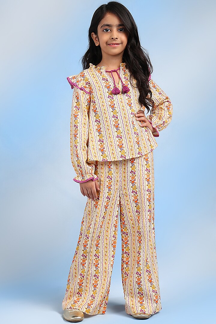 Yellow Twill Floral Printed Pyjama Pant For Girls by Tribe Kids at Pernia's Pop Up Shop
