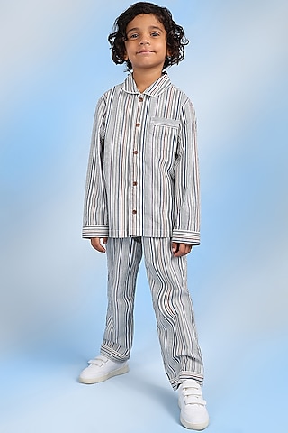 Multi-Colored Cotton Striped Printed Night Suit For Boys by Tribe Kids
