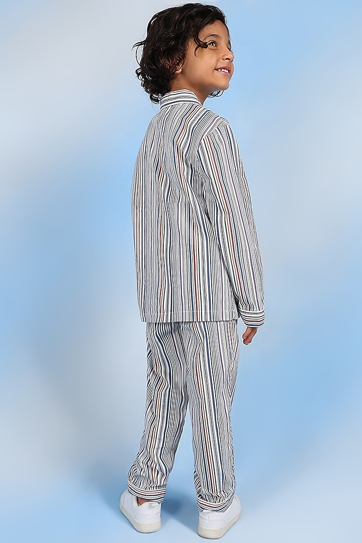 Multi-Colored Cotton Striped Printed Night Suit For Boys by Tribe Kids at Pernia's Pop Up Shop