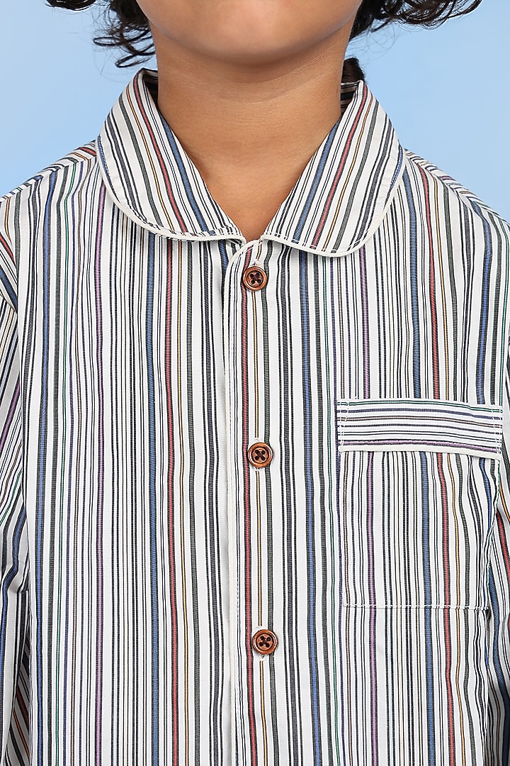 Multi-Colored Cotton Striped Printed Night Suit For Boys by Tribe Kids at Pernia's Pop Up Shop