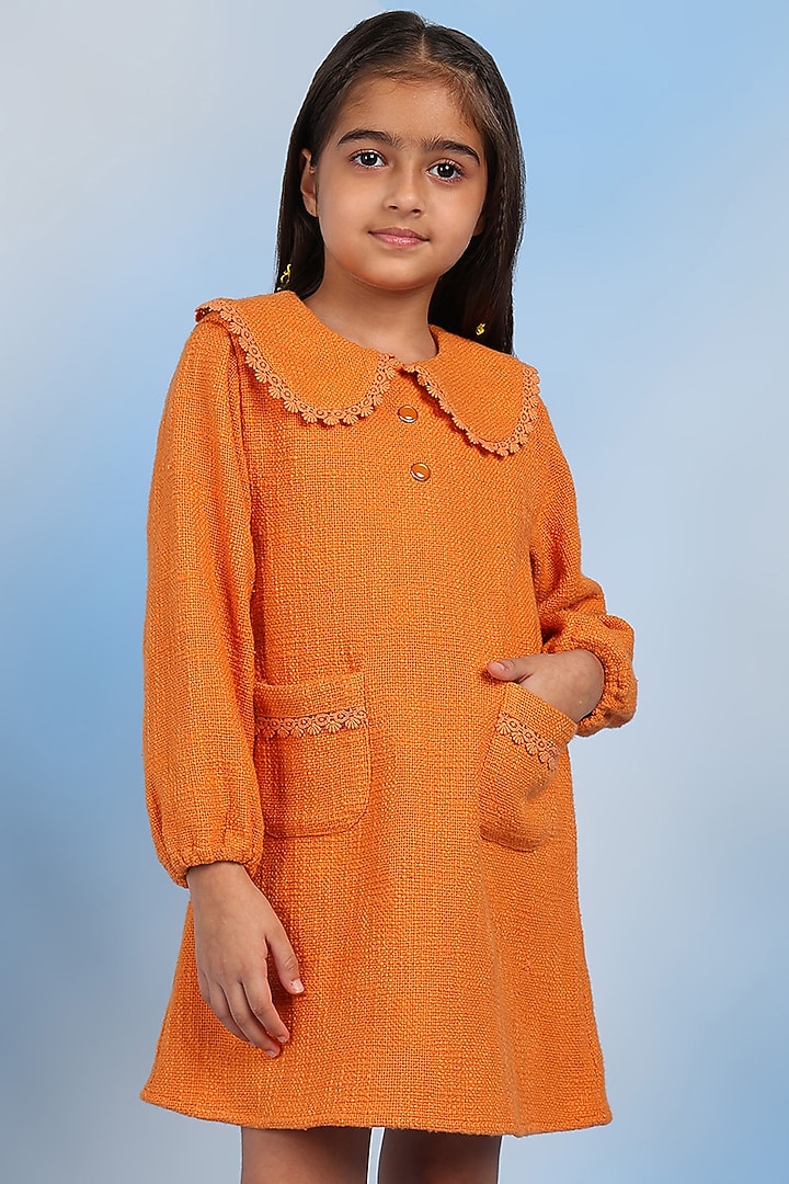 Orange Cotton A-Line Dress For Girls by Tribe Kids at Pernia's Pop Up Shop