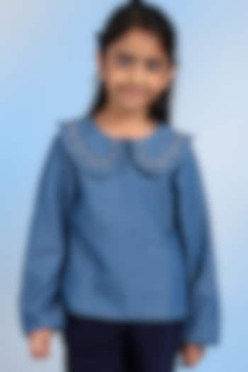 Denim Blue Denim Floral Motifs Embroidered Top For Girls by Tribe Kids at Pernia's Pop Up Shop