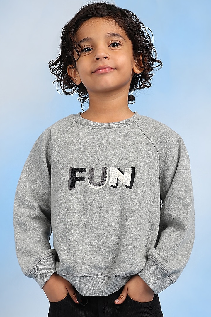 Grey Cotton Blend Sweatshirt For Boys by Tribe Kids