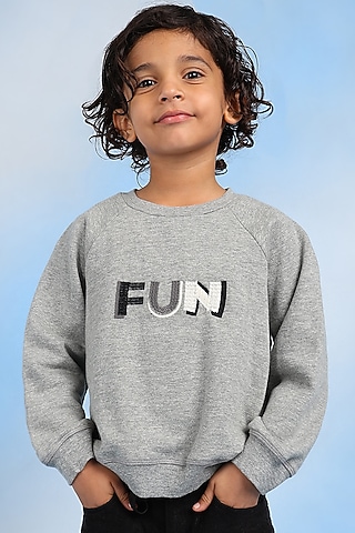 Grey Cotton Blend Sweatshirt For Boys by Tribe Kids