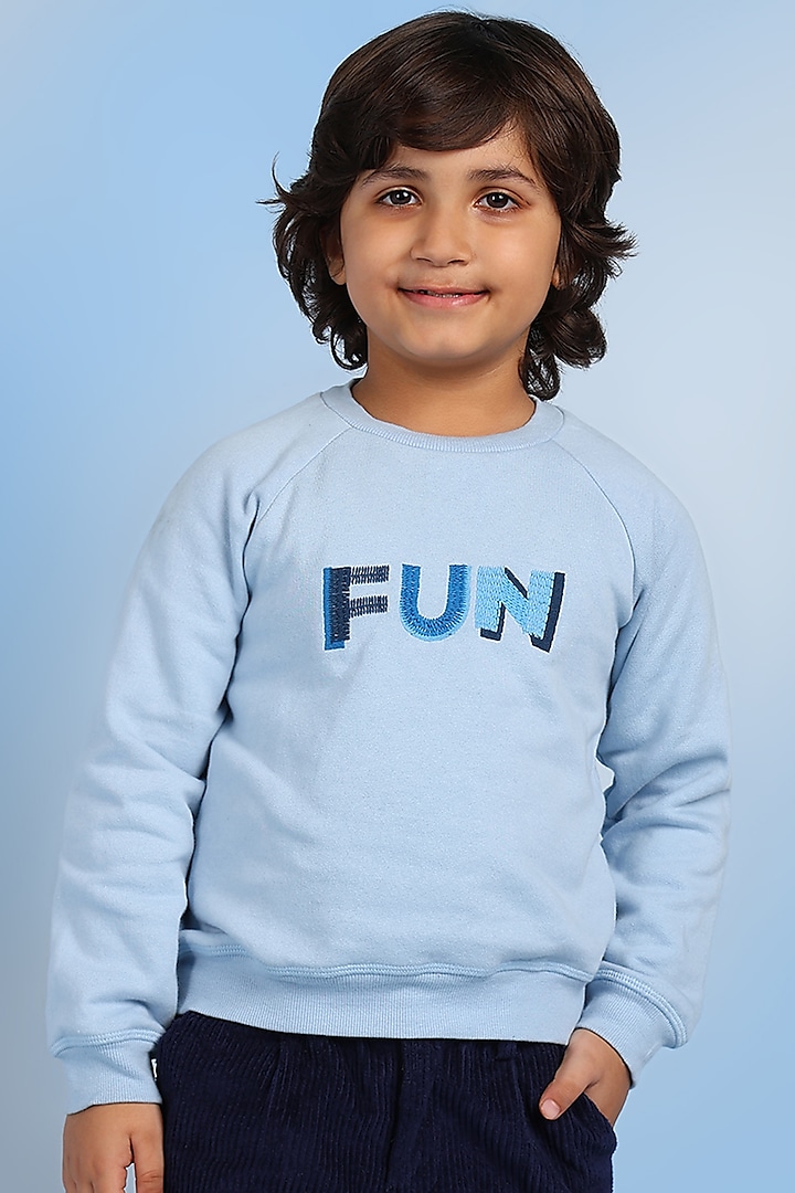 Blue Cotton Blend Sweatshirt For Boys by Tribe Kids