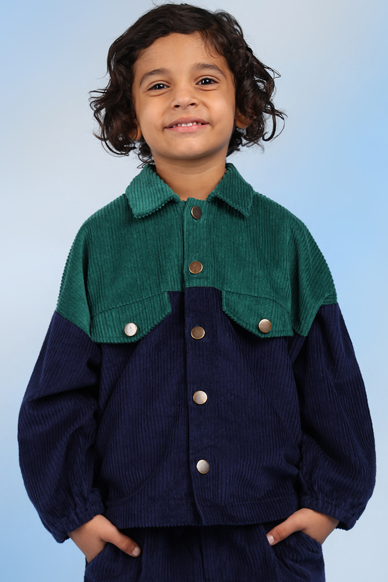 Green & Blue Cotton Jacket For Boys by Tribe Kids