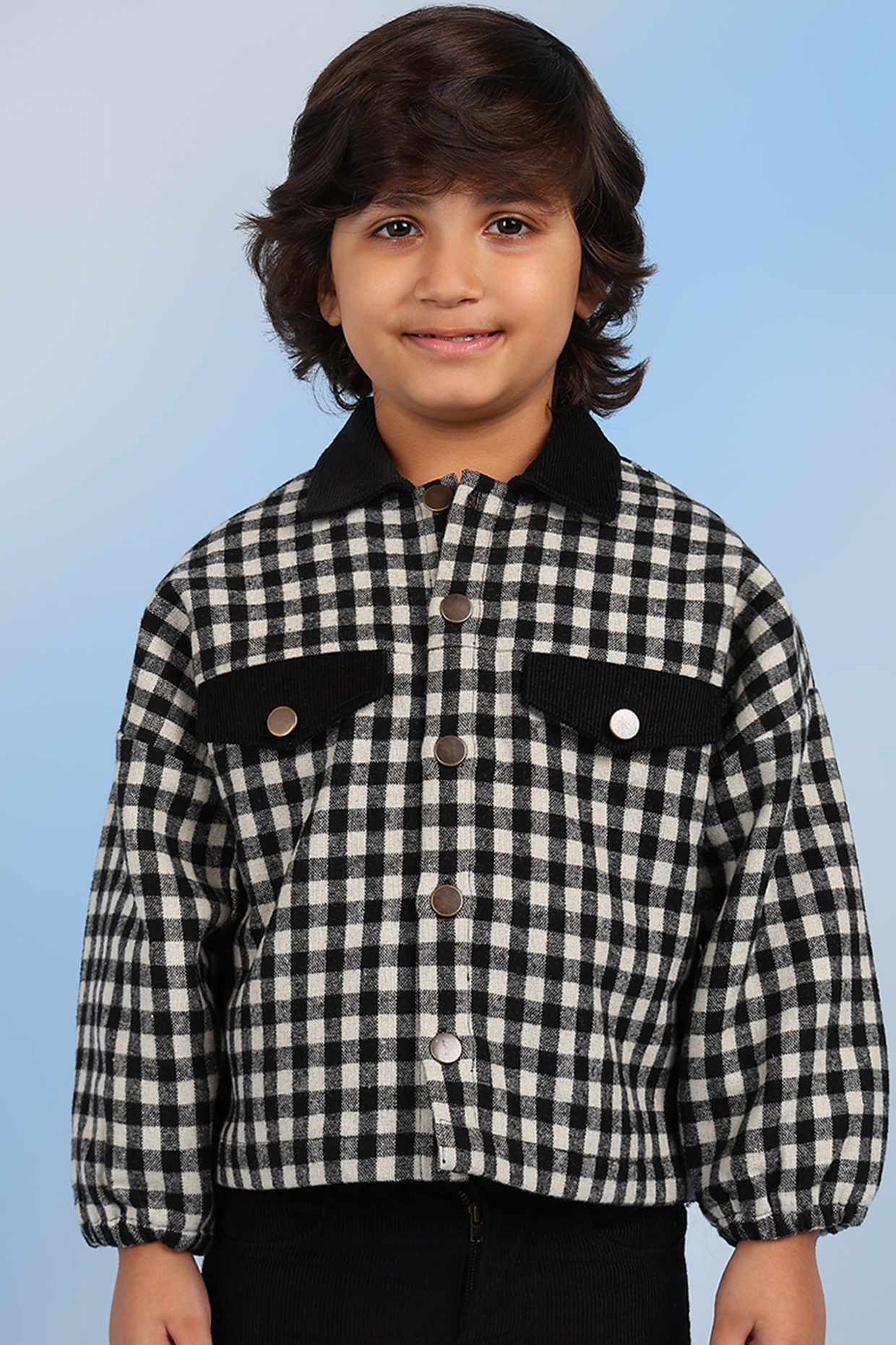 Black & White Cotton Jacket For Boys by Tribe Kids