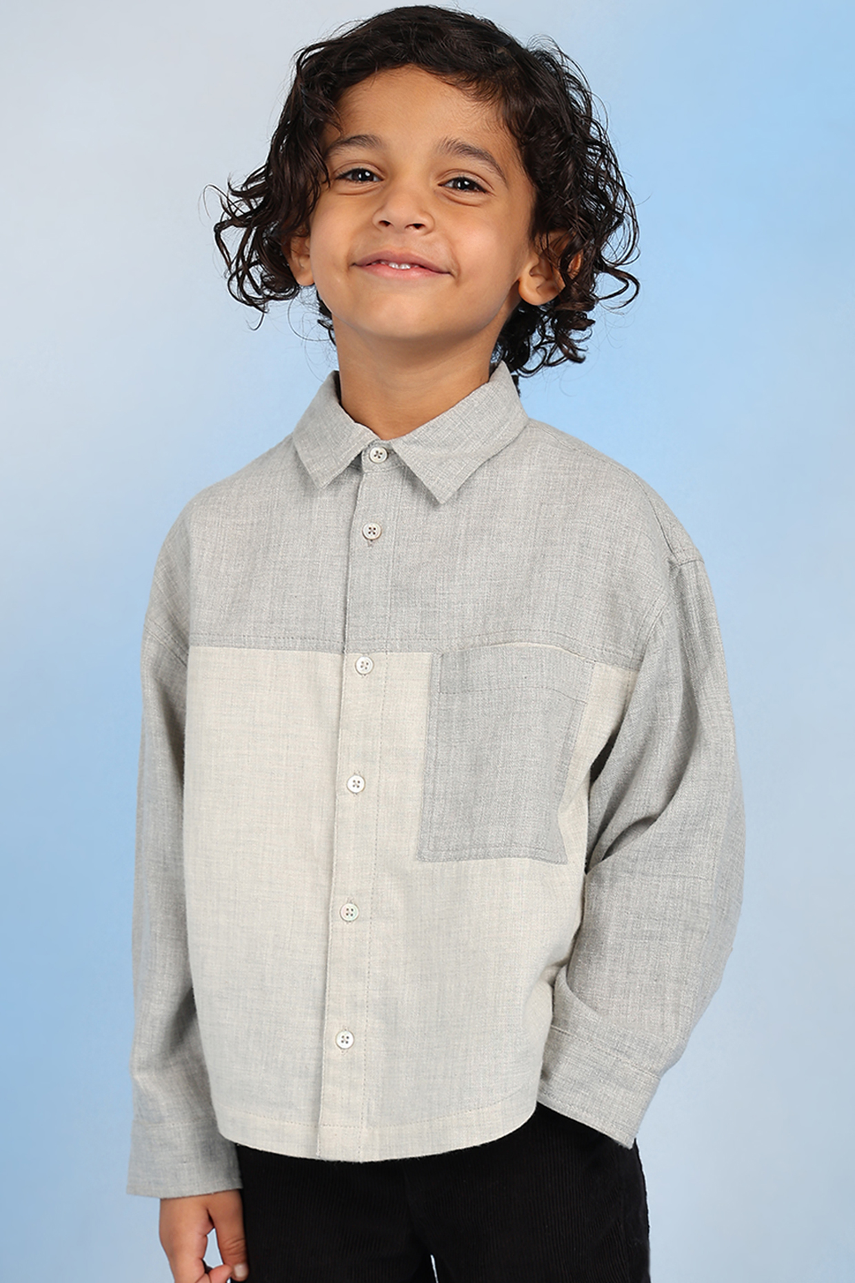 Grey Cotton Shirt For Boys by Tribe Kids at Pernia's Pop Up Shop