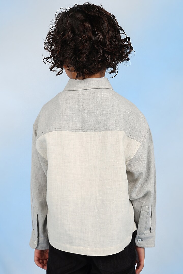 Grey Cotton Shirt For Boys by Tribe Kids at Pernia's Pop Up Shop