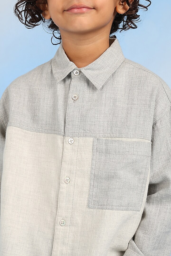 Grey Cotton Shirt For Boys by Tribe Kids at Pernia's Pop Up Shop