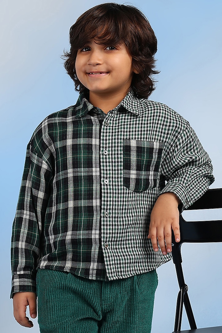 Green Cotton Shirt For Boys by Tribe Kids at Pernia's Pop Up Shop