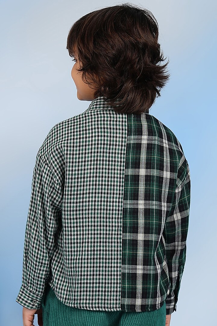 Green Cotton Shirt For Boys by Tribe Kids at Pernia's Pop Up Shop